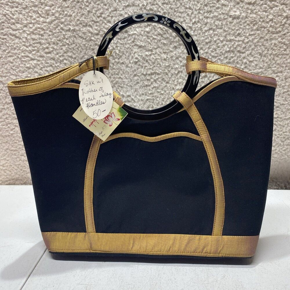 Handbag Silk With Mother Of Pearl Inlay Handles